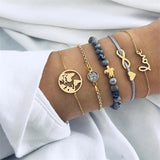 IPARAM Women's Vintage Multilayer Bracelet Set Bohemian Charm Heart Lotus Shell Bracelet Charm Geometric Crystal Beaded Fashion