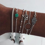 IPARAM Women's Vintage Multilayer Bracelet Set Bohemian Charm Heart Lotus Shell Bracelet Charm Geometric Crystal Beaded Fashion