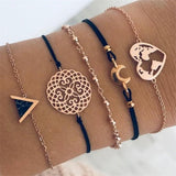IPARAM Women's Vintage Multilayer Bracelet Set Bohemian Charm Heart Lotus Shell Bracelet Charm Geometric Crystal Beaded Fashion