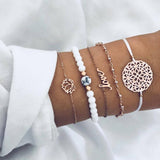 IPARAM Women's Vintage Multilayer Bracelet Set Bohemian Charm Heart Lotus Shell Bracelet Charm Geometric Crystal Beaded Fashion