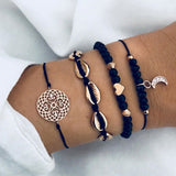 IPARAM Women's Vintage Multilayer Bracelet Set Bohemian Charm Heart Lotus Shell Bracelet Charm Geometric Crystal Beaded Fashion